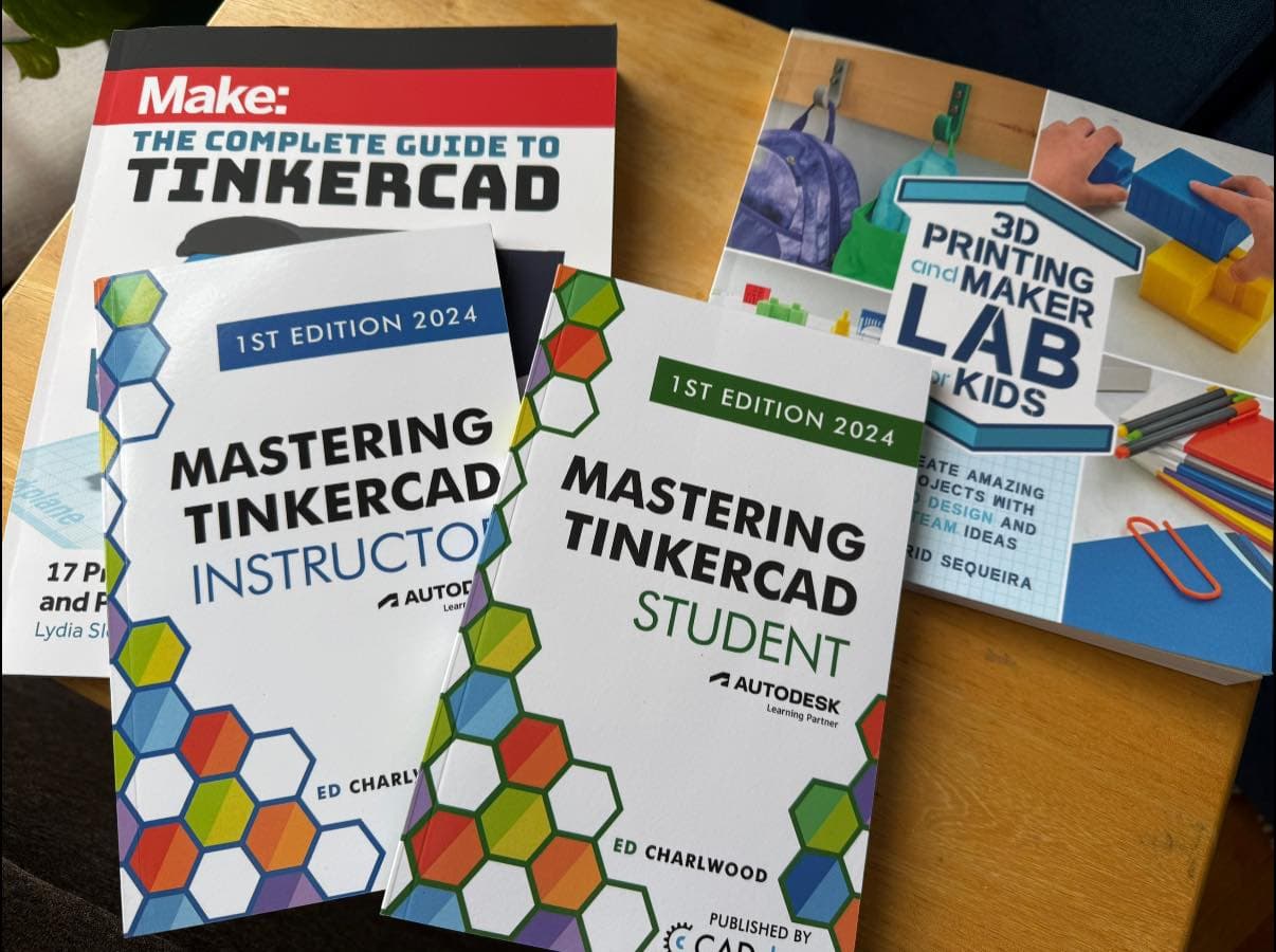 3-D printing curriculum materials and Tinkercad workbooks used in our 3-D Printing Basics camp.