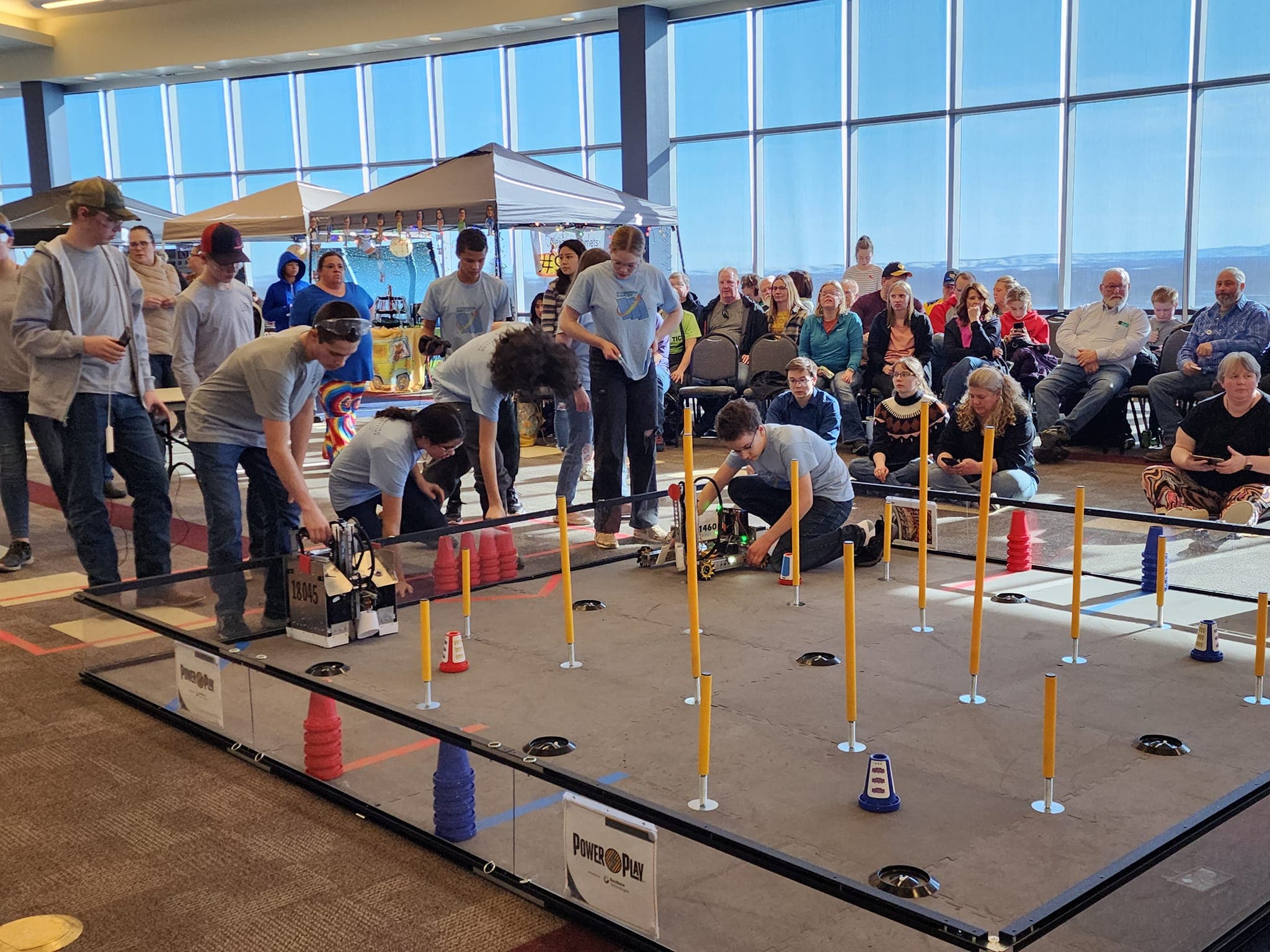 FTC team driving their robot during a head-to-head match.